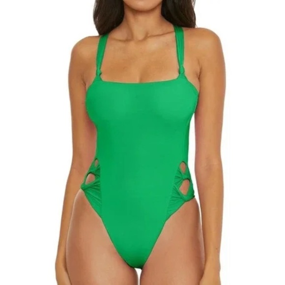 NWT Becca Rebecca Virtue Baja Mar one piece bandeau swimsuit green vacation S - Picture 1 of 3